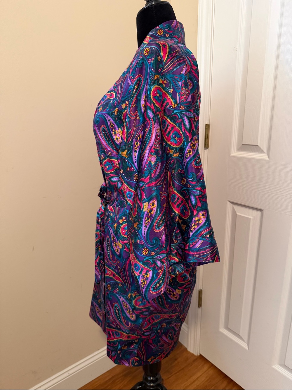 Adonna Vintage Satin Paisley Kimono Robe Size M - Picture 3 of 8